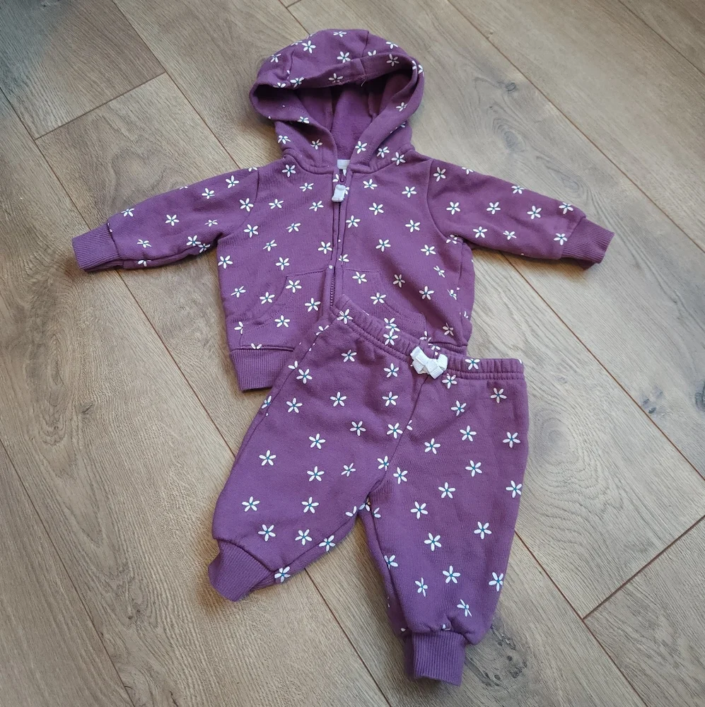 3m Carter's Purple Floral Baby Hoodie and Pants Set